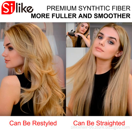 Wholesale Headband Wig Ombre Blonde Capless Wigs Hair Clips Extension 24Inches Wavy 3/4 Half Wig Synthetic Hair Extensions